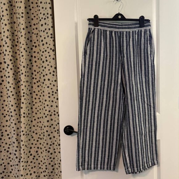 NWOT High-Waisted Striped Linen-Blend Wide-Leg Pants - Picture 2 of 9